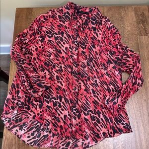 All Saints blouse. Button up. Viscose. Large. Animal print. Red & black. Flaw